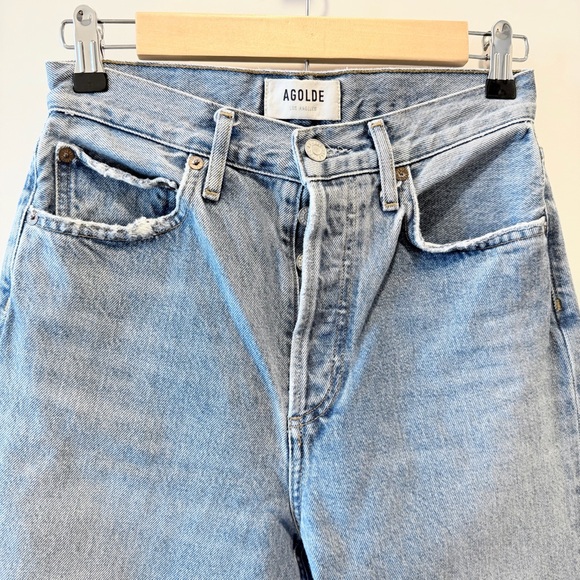 AGOLDE 90's High Rise Straight Leg Jeans Distressed Blue Wash Size 25 - Picture 3 of 7